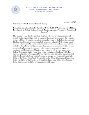 美国商务部工业和安全局发布行政命令“解决美国在受关注国家对某些国家安全技术和产品的投资问题”